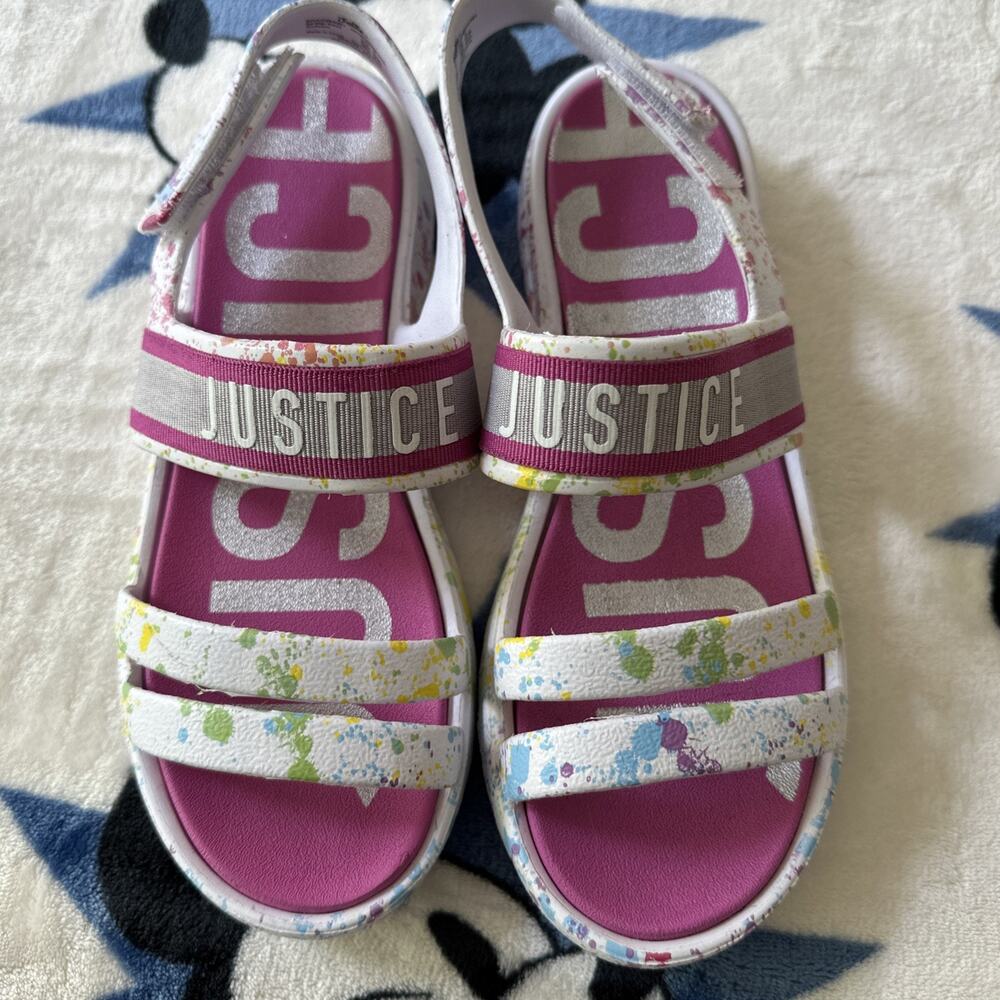 JUSTICE GIRLS WHITE RUBBER CASUAL OPEN TOE SANDALS SHOES SIZE 5 ADJUSTABLE POOL